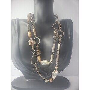 Vintage Loft Necklace Beaded Chain Wood Women Statement Jewelry Costume